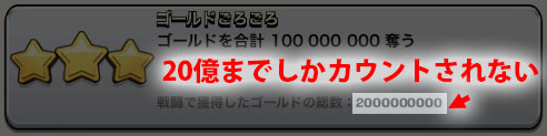 達成項目のゴールドごろごろは20億までしかカウントされない